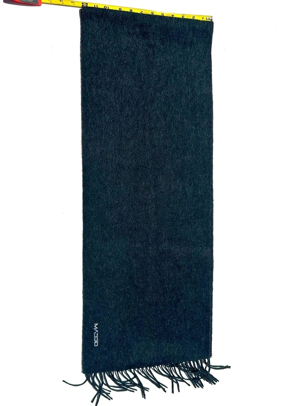 100% Cashmere Black Classic Men's Fringed Scarf, 64”x12”